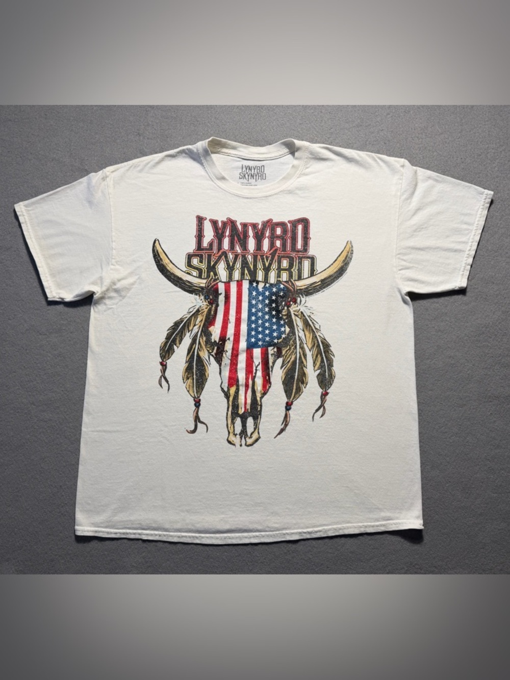 Lynyrd Skynyrd Americana Steer Skull T-Shirt 1X Oversized White Graphic Tee